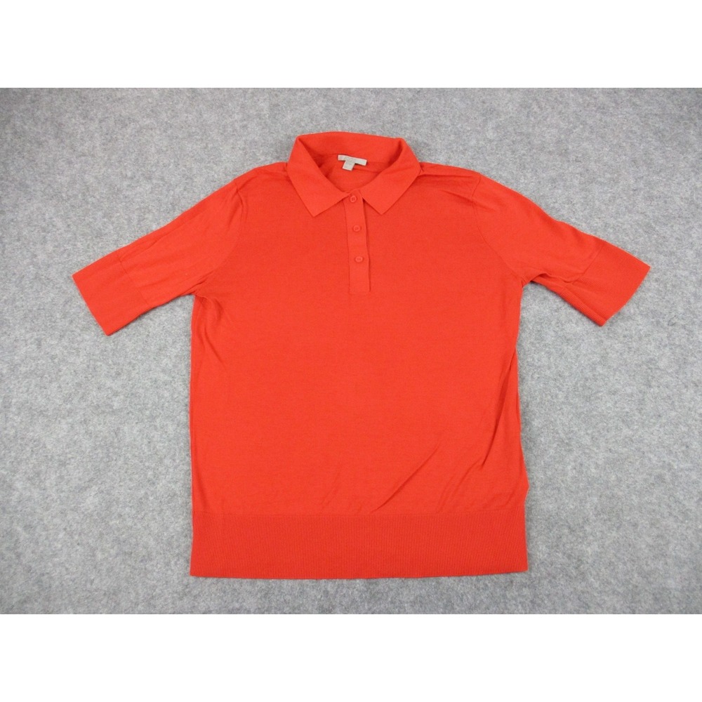 COS Polo Shirt Mens Small Orange Silk Blend Collared Short Sleeve Lightweight